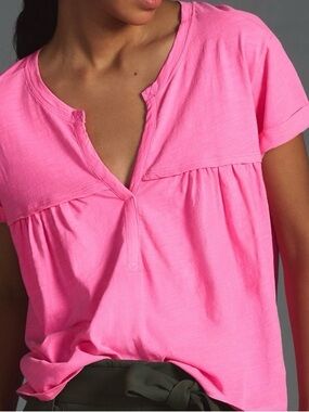 🌷 Anthropologie Cotton Bright Hot Pink Shortsleeve Tee Shirt